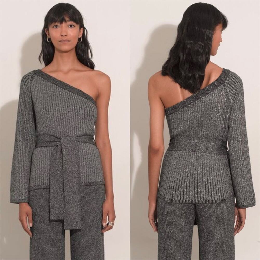 Eleven Six Nova Sweater L Graphite Melange Alpaca Blend One Shoulder Knit